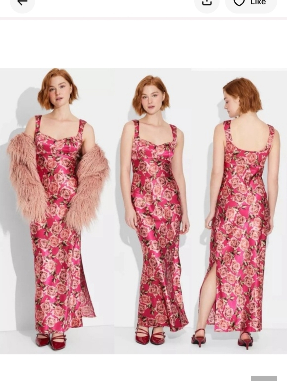 Wild Fable Women’s Satin Maxi Dress Red Floral Bodycon Size M NWT